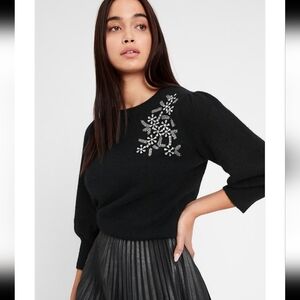 NWT BANANA REPUBLIC Black Rhinstone-Embellished Sweater
